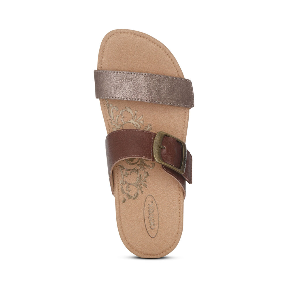 Aetrex Women's Daisy Adjustable Slippers - Brown | USA V1G56XP